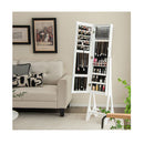 Freestanding Jewelry Cabinet With Full Length Frameless Mirror White