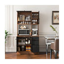 Freestanding Kitchen Pantry Cabinet With Wide Countertop Walnut
