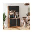 Freestanding Kitchen Pantry Cabinet With Wide Countertop Walnut