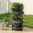 5 Tier Vertical Garden Planter, Stackable Planters with 4 Wheels, Black, Raised Garden Bed, Garden Tower Indoor Outdoor, Auto Drainage System, for Strawberries, Herbs, Flower, Vegetables