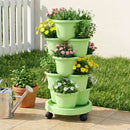5 Tier Vertical Garden Planter, Stackable Planters with Wheels, Light Green, Garden Bed, Garden Tower Indoor Outdoor, Auto Drainage System, for Strawberries, Herbs, Flowers, Vegetables