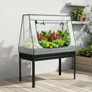 Elevated Metal Garden Bed Kit w Mini Greenhouse Cover 116x60cm Stand-Up Height Trellis
