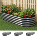 3 Pcs Raised Garden Bed Kit Oval Galvanized Steel Planter Boxes 160x80x42cm, Heavy Duty Metal Elevated Garden Bed for Vegetables Flowers Herbs, with Safety Edging, Gloves & Pegs Included