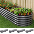 4 Pcs Raised Garden Bed Kit Oval Galvanized Steel Planter Boxes 320x80x42cm, Heavy Duty Metal Elevated Garden Bed for Vegetables Flowers Herbs, with Safety Edging, Gloves & Pegs Included