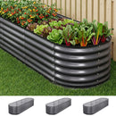 3 Pcs Raised Garden Bed Kit Oval Galvanized Steel Planter Boxes 240x80x56cm, Heavy Duty Metal Elevated Garden Bed for Vegetables Flowers Herbs, with Safety Edging, Gloves & Pegs Included