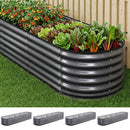 4 Pcs Raised Garden Bed Kit Oval Galvanized Steel Planter Boxes 320x80x56cm, Heavy Duty Metal Elevated Garden Bed for Vegetables Flowers Herbs, with Safety Edging, Gloves & Pegs Included