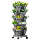 Raised Garden Bed 5 Tier Vertical Garden Grey Strawberry Stackable Planters Herbs Petunias
