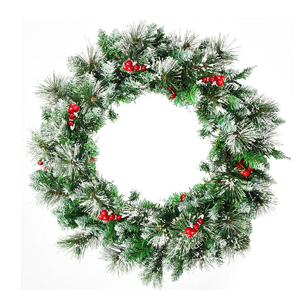60Cm Snowy Christmas Wreath Garland With 50 Led Lights For Decorations