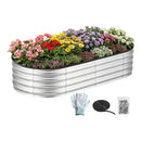Raised Garden Bed Galvanised Oval Metal Planter Box Large Outdoor 150x70x30cm Silver