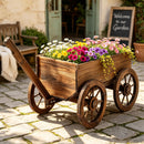 Wooden Planter Cart Garden Decor Plant Stand Fir Wood Flower Wagon Wheels XL