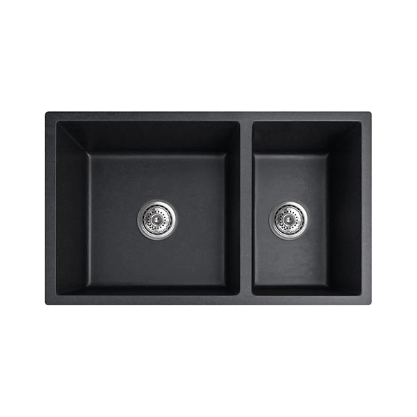 Granite Stone Double Bowl Kitchen Sink Mount Black