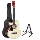 38 Inch Natural Wood Acoustic Guitar Left Handed With Accessories Set
