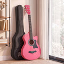38 Inch Acoustic Guitar Folk Cutaway Steel String Pink With Carry Bag