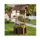Garden Wooden Wishing Well Bucket With Hanging Bucket Planter Brown