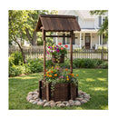 Garden Wooden Wishing Well Bucket With Hanging Bucket Planter Brown