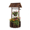 Garden Wooden Wishing Well Bucket With Hanging Bucket Planter Brown