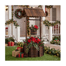 Garden Wooden Wishing Well Bucket With Hanging Bucket Planter Brown