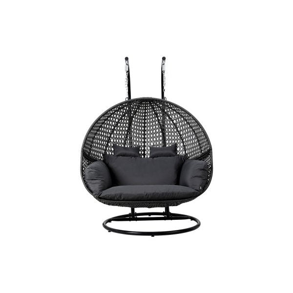 Outdoor Egg Swing Hanging Pod Chair Wicker Cushion 2 Person Grey
