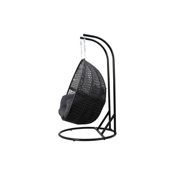 Outdoor Egg Swing Hanging Pod Chair Wicker Cushion 2 Person Grey