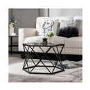 Geometric Coffee Table With Tempered Glass Top And Metal Legs