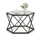 Geometric Coffee Table With Tempered Glass Top And Metal Legs
