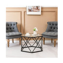 Geometric Coffee Table With Tempered Glass Top And Metal Legs