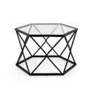 Geometric Coffee Table With Tempered Glass Top And Metal Legs