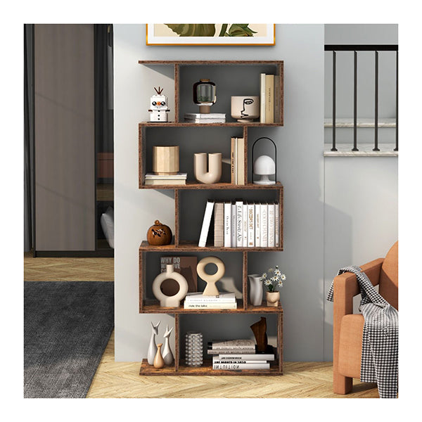 Geometric S Shaped Bookcase With Anti Toppling Device Coffee