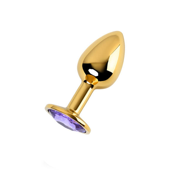 Gold Metal Anal Plug With Amethyst Crystal Small