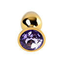 Gold Metal Anal Plug With Amethyst Crystal Small