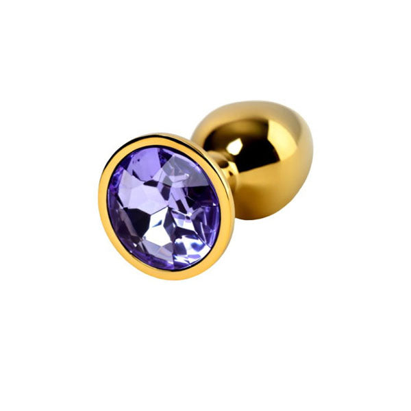 Gold Metal Anal Plug With Amethyst Crystal Small
