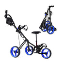 3 Wheel Folding Golf Push Cart With Adjustable Handle And Padded Seat