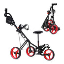 3 Wheel Folding Golf Push Cart With Adjustable Handle And Padded Seat