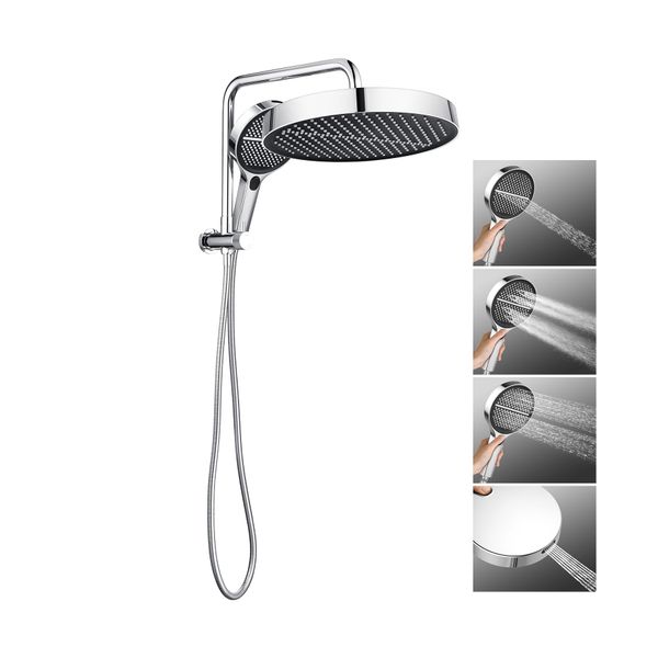 13 Inch Round Shower Head 4 Mode Gooseneck Wall Arm Diverter Set