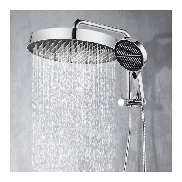 13 Inch Round Shower Head 4 Mode Gooseneck Wall Arm Diverter Set