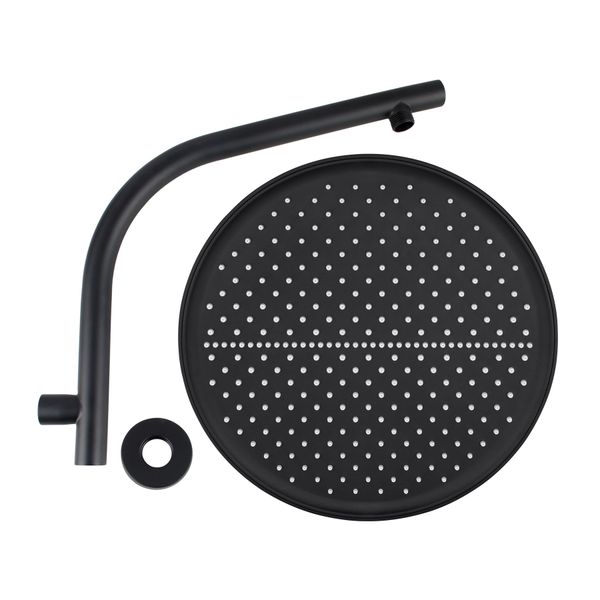 Bath 13 Inch Round Plastic Shower Head Rose Gooseneck Wall Arm Set