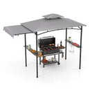 Grill Gazebo With Side Awning Outdoor Bbq With 2 Side Shelves Grey