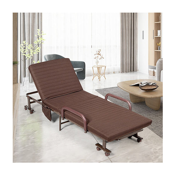 Folding Single Guest Bed With Mattress And Metal Frame