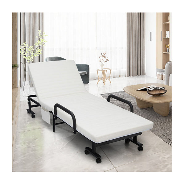 Folding Single Guest Bed With Mattress And Metal Frame