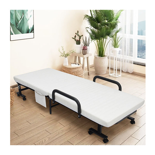 Folding Single Guest Bed With Mattress And Metal Frame