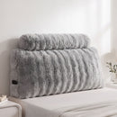 Wedge Pillow Headboard, Easy Wash Zipper Cover & Anti-Flat Foam, Couch Lumbar Support for Dorm Readers, 340g Faux Rabbit Fur with Dual Pockets, King Single