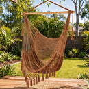 Hammock Chair Camping Hanging Chair with Spreader Bar Tassels Brown