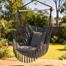 Hammock Chair Camping Macrame Hanging Swing Cushions Metal Bar Grey