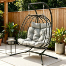 Outdoor Swing Chair 2 Seater with Stand Cushion Rattan Patio Furniture