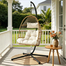 Foldable Outdoor Swing Chair with Stand Cushion Rattan Patio Furniture