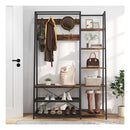 Hall Tree With Storage Bench With 9 Hooks 5 Side Shelves Brown