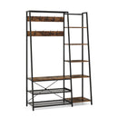 Hall Tree With Storage Bench With 9 Hooks 5 Side Shelves Brown