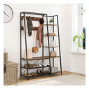 Hall Tree With Storage Bench With 9 Hooks 5 Side Shelves Brown