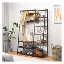 Hall Tree With Storage Bench With 9 Hooks 5 Side Shelves Brown