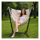 Hammock Swing Chair With Phone Holder And Tassels For Outdoor Beige